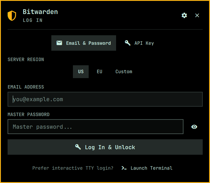 Login screen