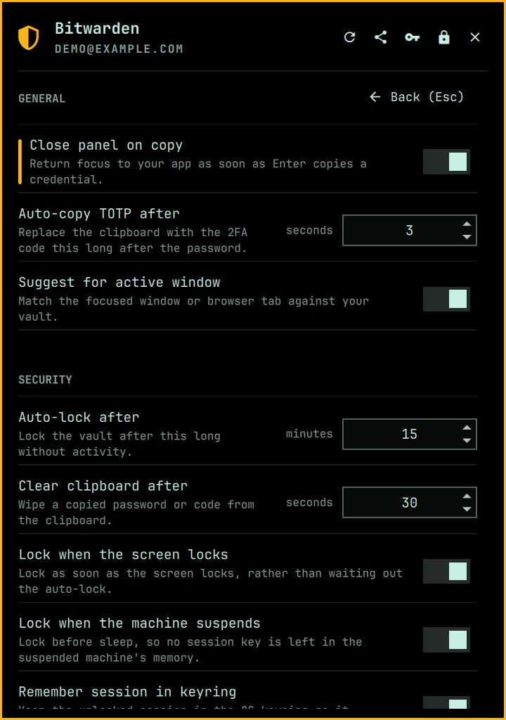 Settings screen